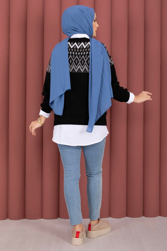 Pull en tricot ample à motif ethnique noir