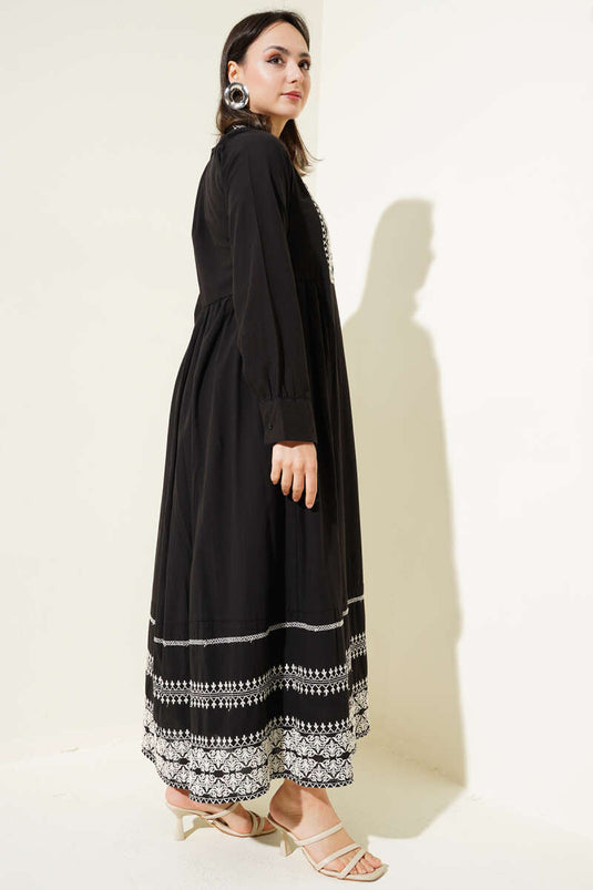 Ethnic Embroidery Detailed Dress Black