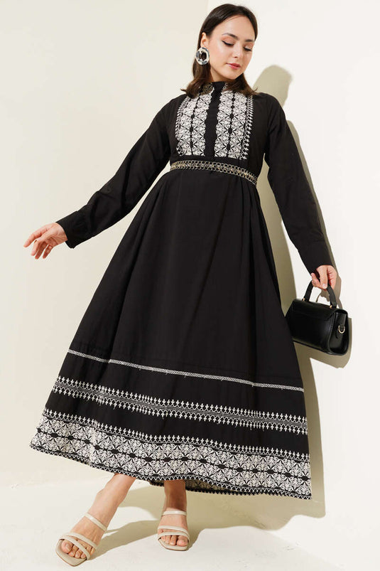 Ethnic Embroidery Detailed Dress Black
