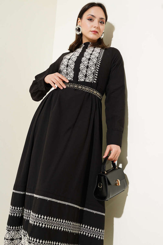 Ethnic Embroidery Detailed Dress Black