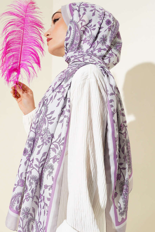 Etnik Paisley Soft Şal Lila