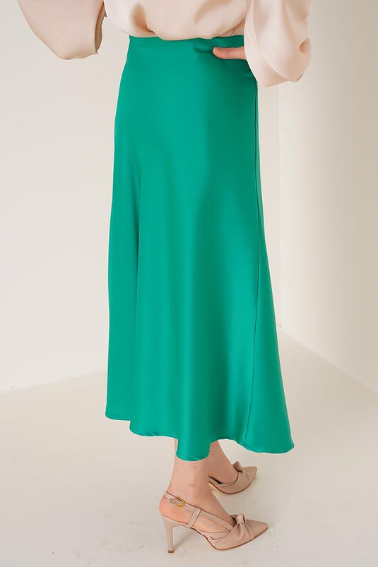 Jupe trapèze verte en satin