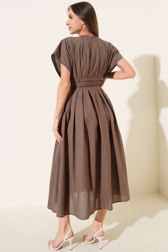 Fakir Kol Bel İpli Elbise Kahve