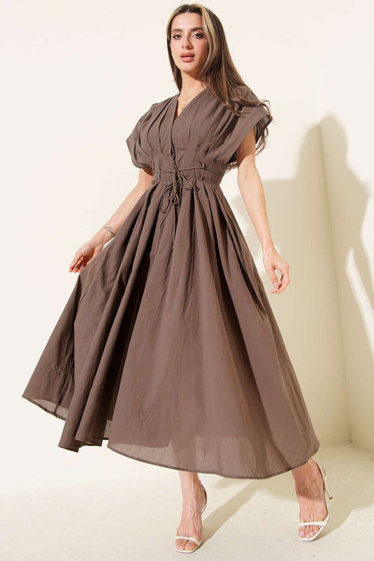 فستان فاكر كول بحبل بني