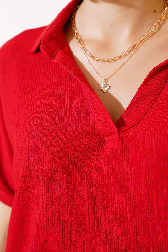 Fakir Kol Ruffled Blouse Red