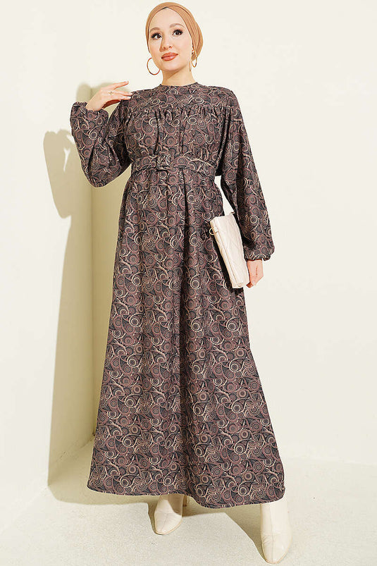 Robe Longue À Motifs Vintage Couleur Poudrée