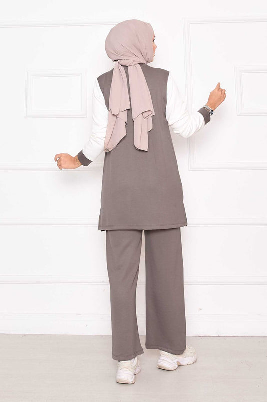 Combinaison de sport deux pièces zippée et garnie Vison foncé