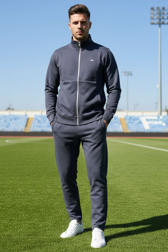 Ensemble de survêtement basique pour homme avec poche à fermeture éclair, gris fumée