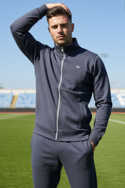 Ensemble de survêtement basique pour homme avec poche à fermeture éclair, gris fumée