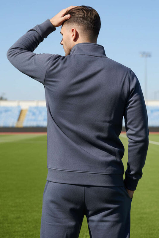 Ensemble de survêtement basique pour homme avec poche à fermeture éclair, gris fumée