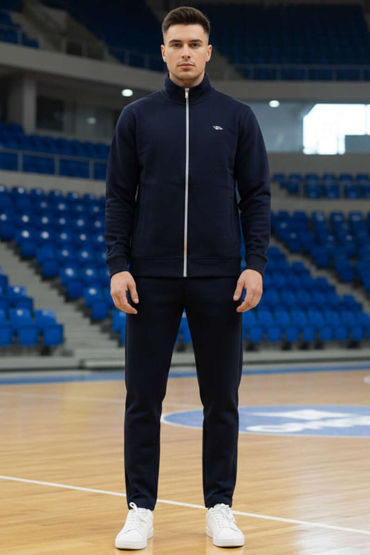 Basic heren trainingspak met ritszakken donkerblauw