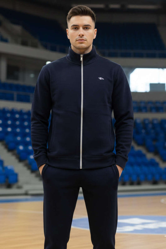 Basic heren trainingspak met ritszakken donkerblauw