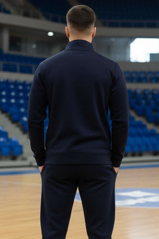 Basic heren trainingspak met ritszakken donkerblauw