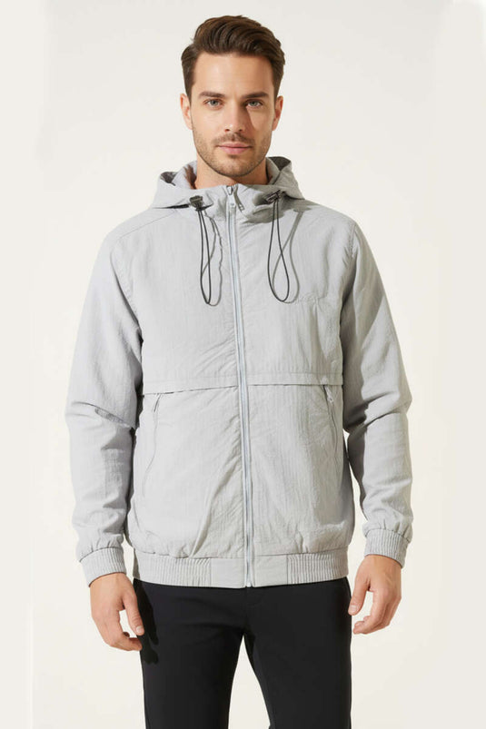 معطف رجالي موسمي بجيب بسحاب رمادي