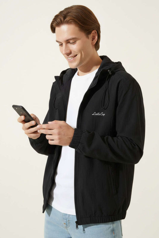 معطف رجالي موسمي بجيب بسحاب أسود