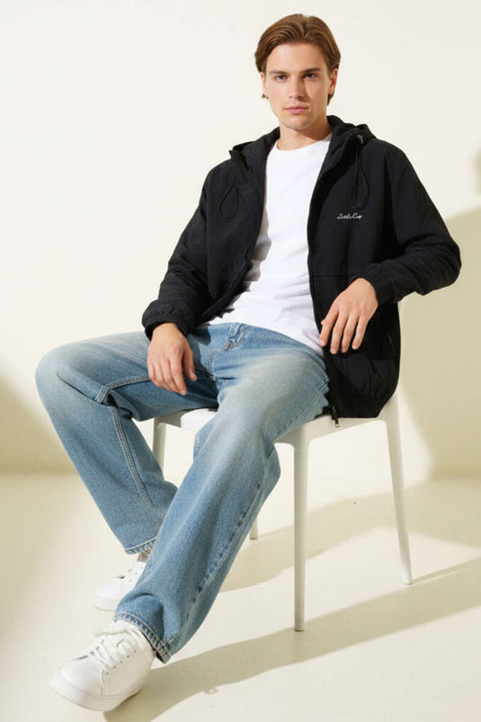 معطف رجالي موسمي بجيب بسحاب أسود