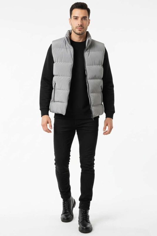 Zipper Pocket Men's Padded Vest Smoke Gray