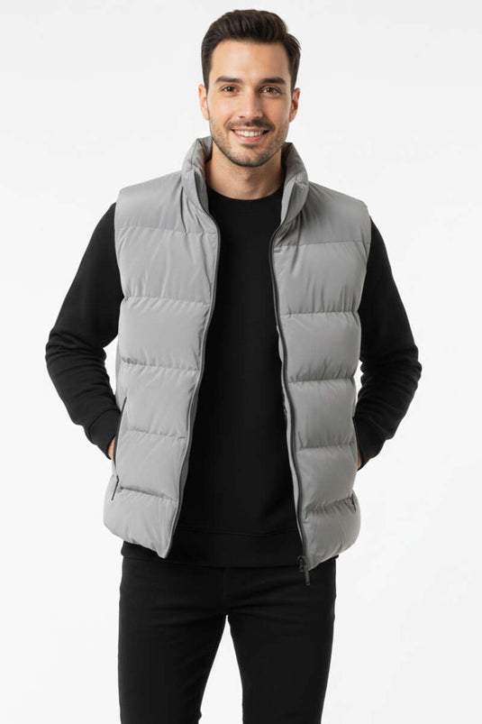 Zipper Pocket Men's Padded Vest Smoke Gray