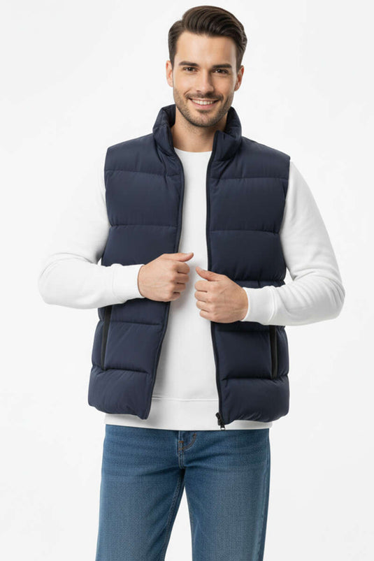 سترة رجالية مبطنة بسحاب وجيوب باللون الأزرق الداكن