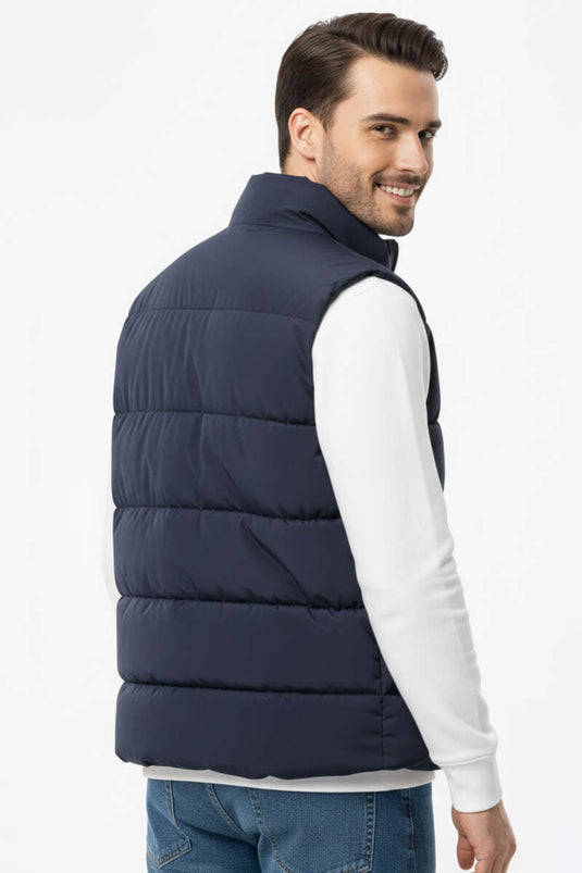 سترة رجالية مبطنة بسحاب وجيوب باللون الأزرق الداكن