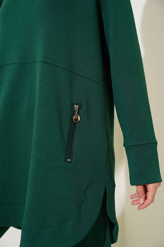 Zipper Pocket Tunic Two Piece Set Emerald