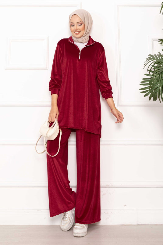 Velvet Two Piece Suit with Zipper Detail