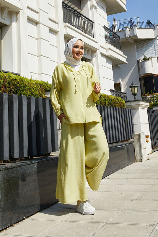 Ensemble deux pièces à capuche et fermeture éclair, vert pétrole