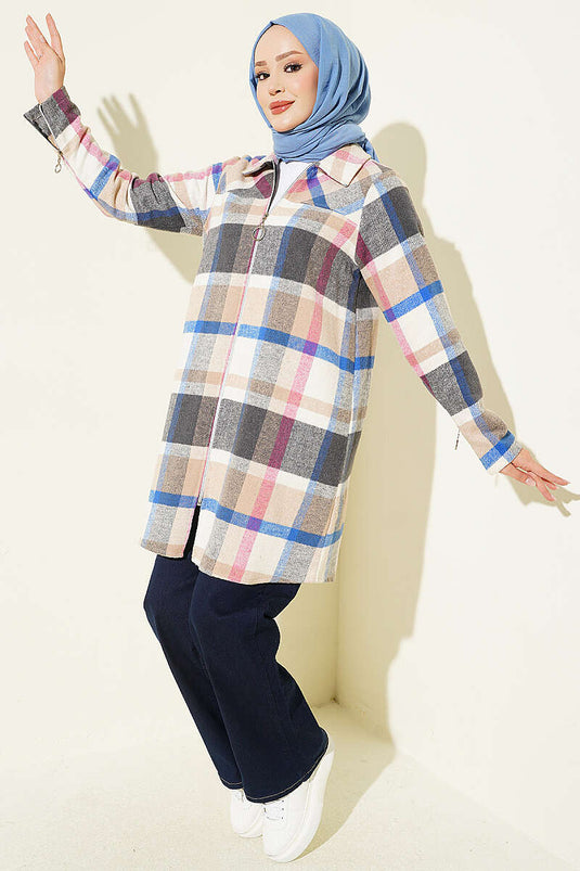 Giacca Camicia In Flanella Con Zip Blu