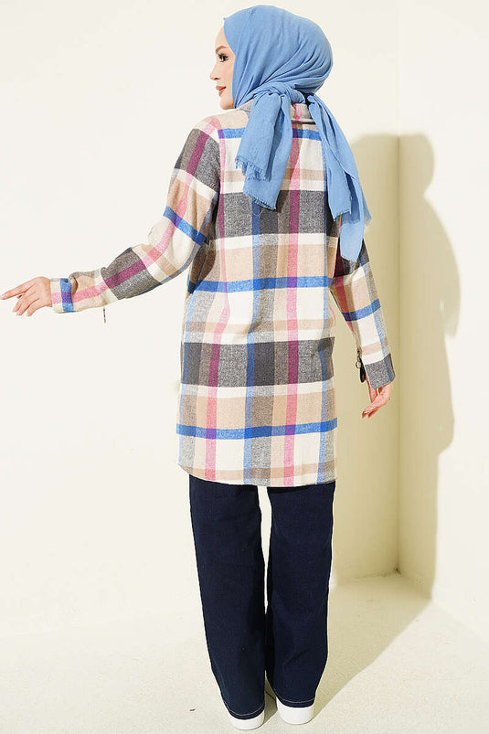 Giacca Camicia In Flanella Con Zip Blu