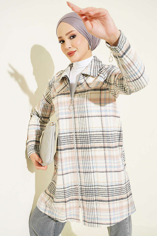 Cardigan En Flanelle Avec Fermeture Éclair En Rose Poudré