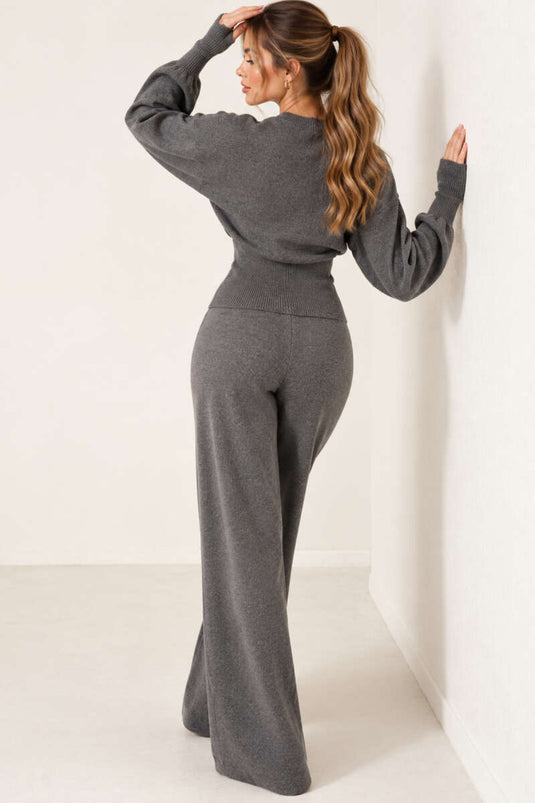 Fingerlose Strickset Mit Reißverschluss In Rauchgrau