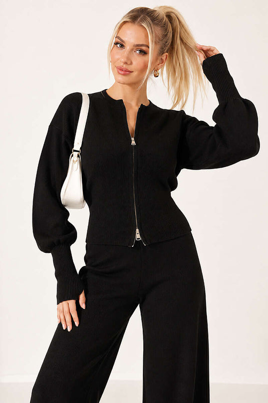 Ensemble Tricot Sans Doigts Avec Fermeture Éclair Noir