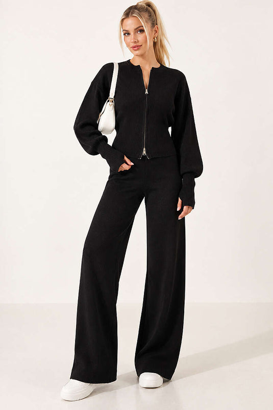 Ensemble Tricot Sans Doigts Avec Fermeture Éclair Noir