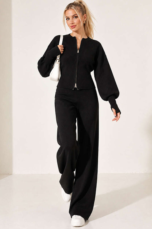 Ensemble Tricot Sans Doigts Avec Fermeture Éclair Noir