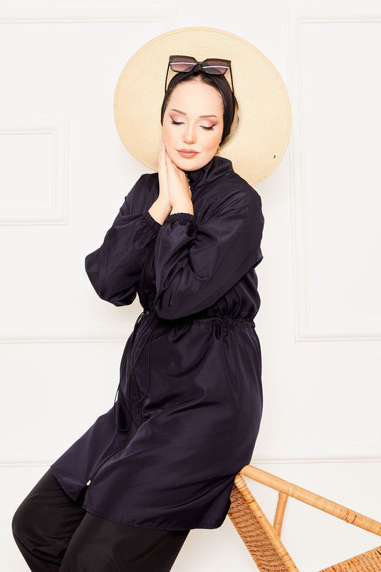 Fermuar Detaylı Tesettür Mayo Lacivert