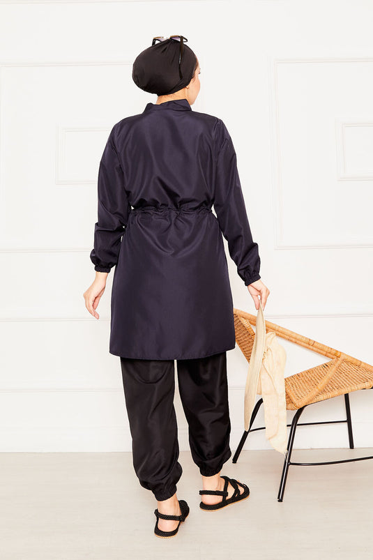 Fermuar Detaylı Tesettür Mayo Lacivert