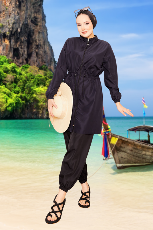 Fermuar Detaylı Tesettür Mayo Lacivert