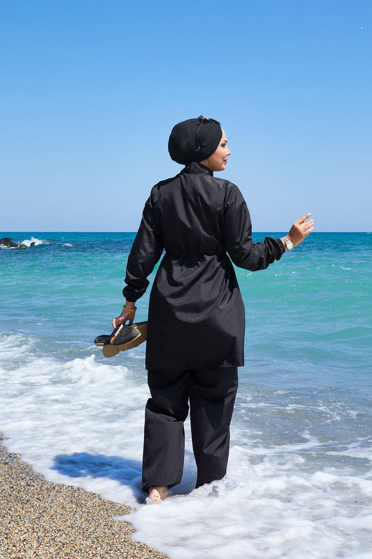 Hijab Badeanzug mit Reißverschluss in Schwarz