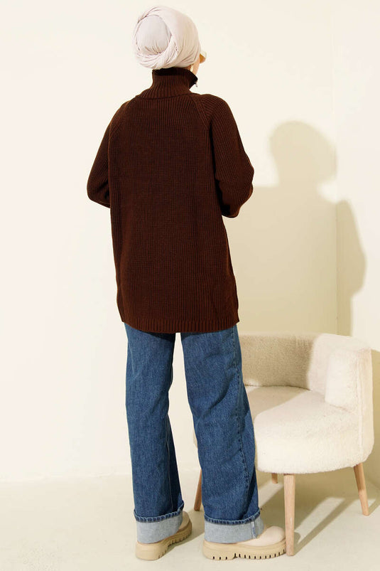 Kahve Zipper Detail Knit Tunic