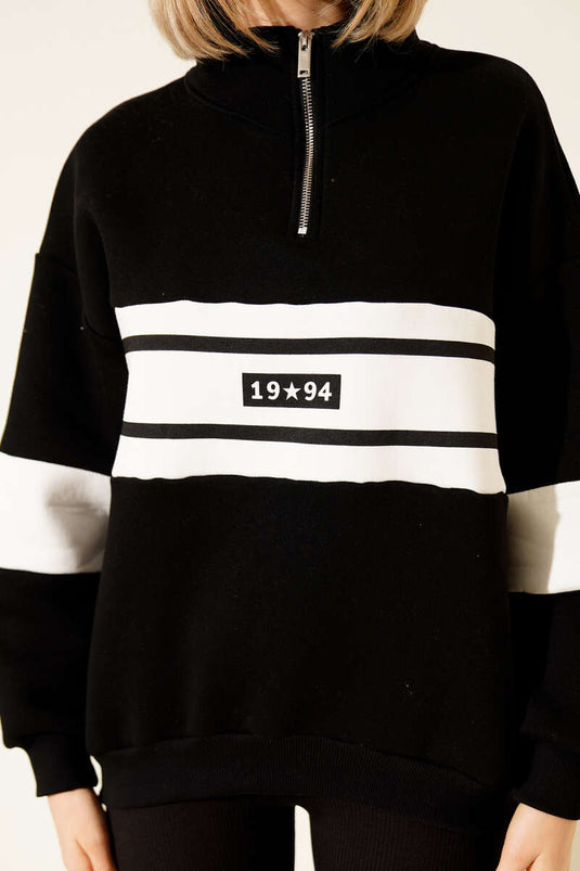 سترة رياضية سوداء مطبوعة بثلاثة خيوط، بسحاب أمامي، إصدار عام 1994