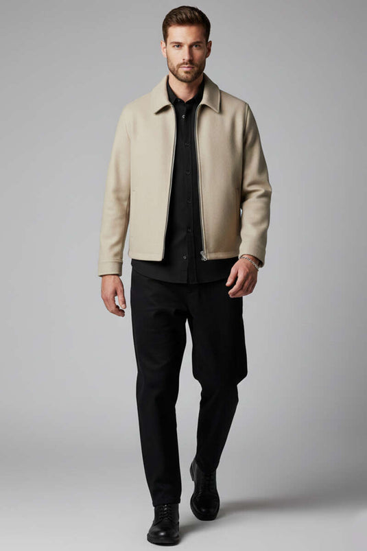 Herren-Kaschmirjacke mit Futter und Reißverschluss, Beige