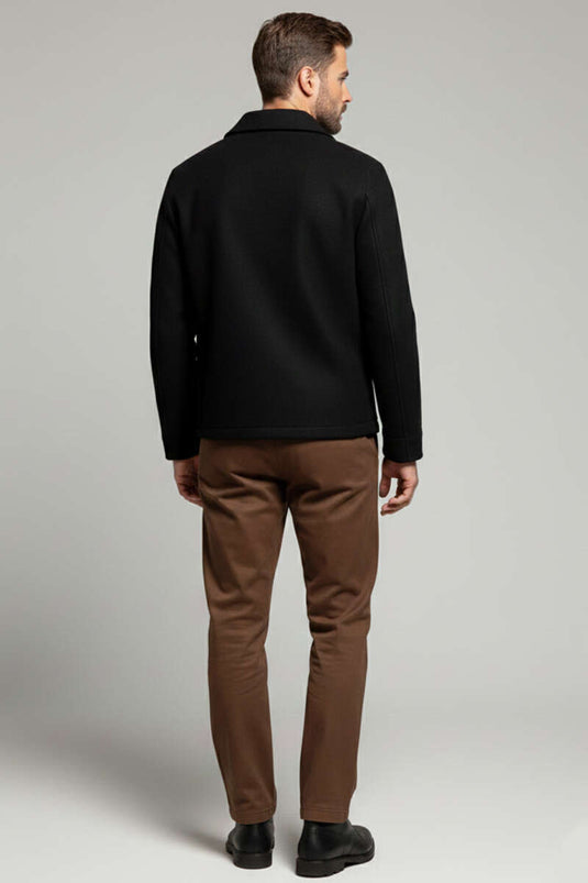 جاكيت رجالي مبطن من الكشمير مع سحاب للإغلاق، أسود