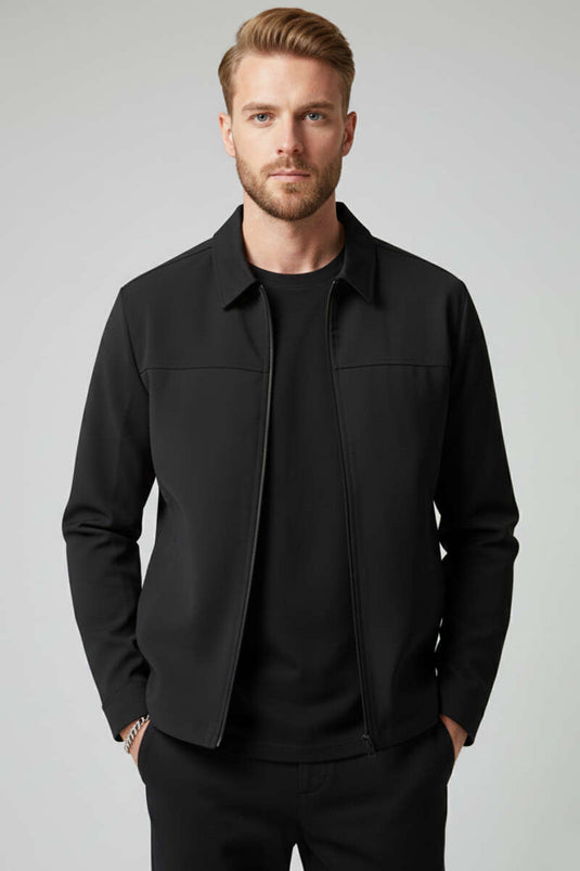 Fermuarlı Basic Erkek Ceket Siyah