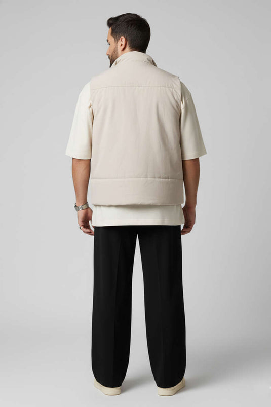 سترة رجالية أساسية بسحاب، بيج