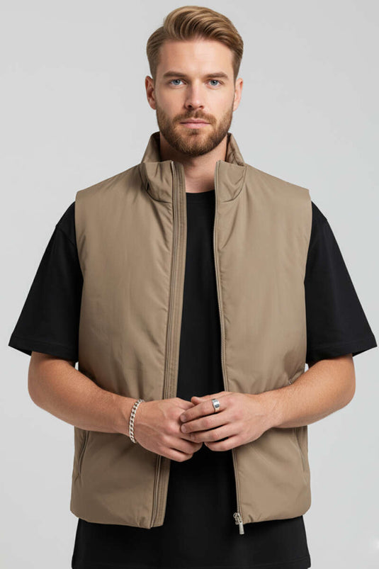 سترة رجالية أساسية بسحاب، بني