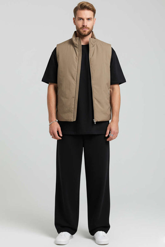 سترة رجالية أساسية بسحاب، بني