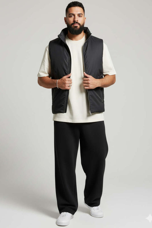 Gilet basique zippé pour homme, noir