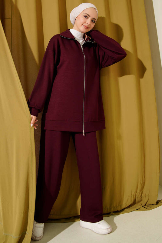 طقم لوحتي لويسا أساسي بسحاب، لون بوردو