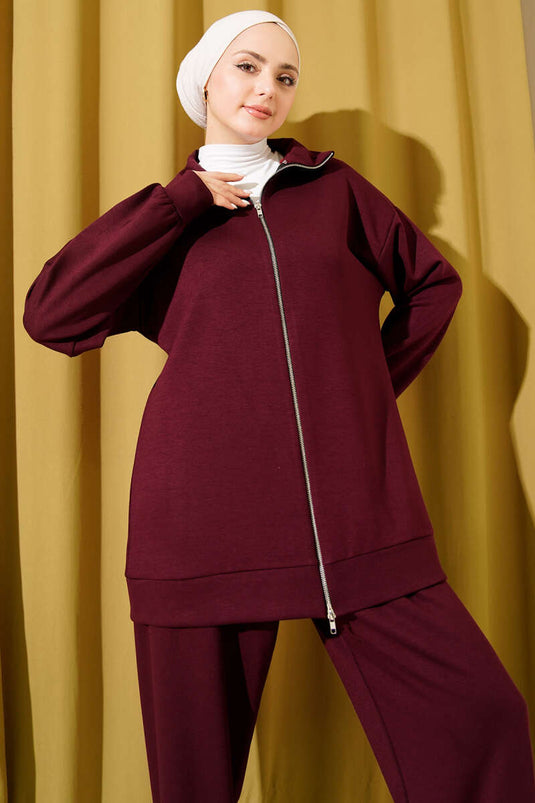 طقم لوحتي لويسا أساسي بسحاب، لون بوردو