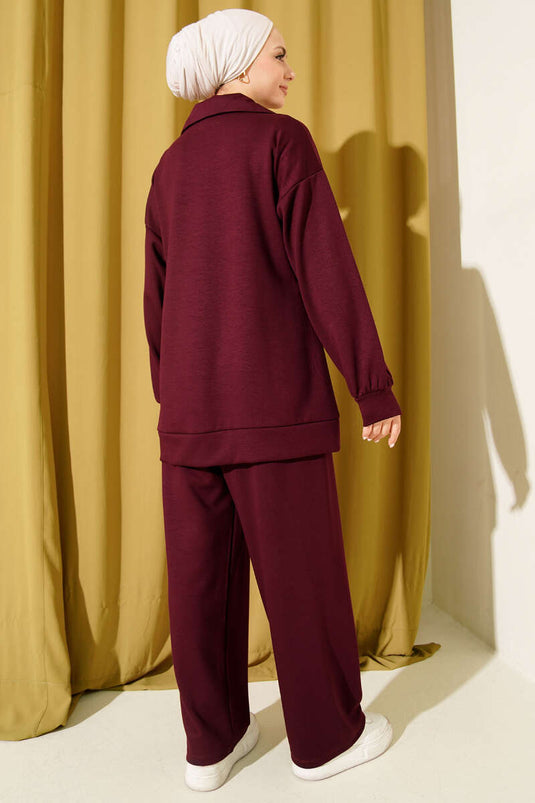 طقم لوحتي لويسا أساسي بسحاب، لون بوردو